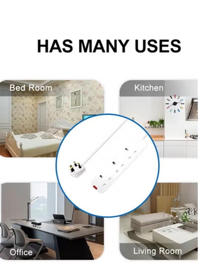 3m UK Extension Cord with 3 Power Socket, Way Strip, Lead meter - White Electricity connection outlets, meters long, - Image 4